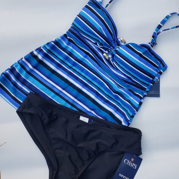 Chaps blue striped two piece bathing suit - Picture 2 of 3